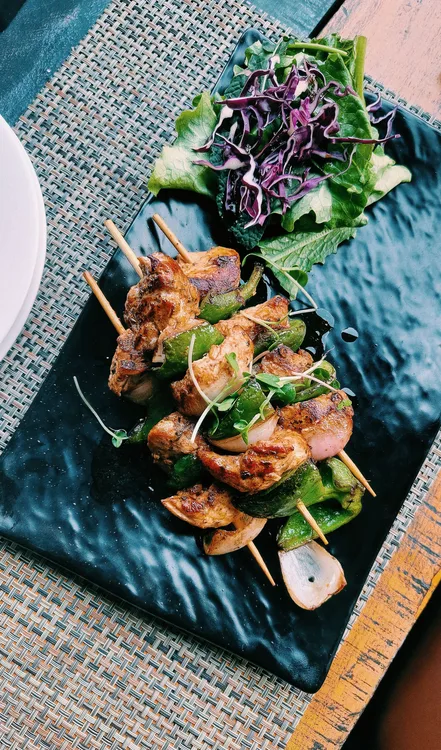 Chicken shish kabobs served at Indian Bell