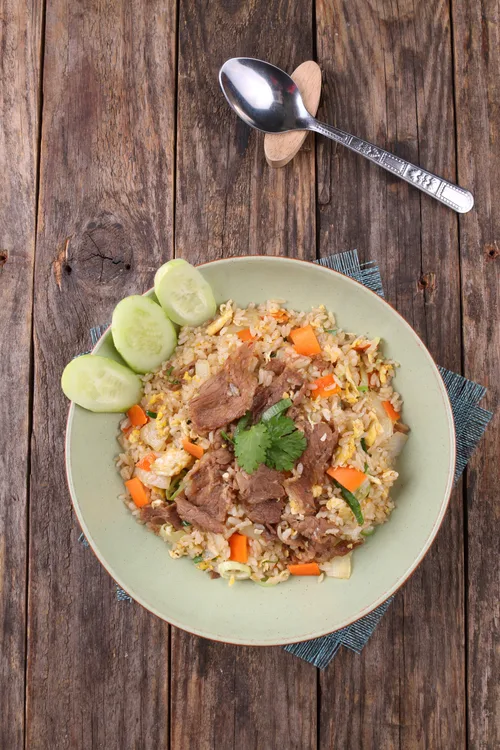 Fried rice bbq pork served at Indian Bell