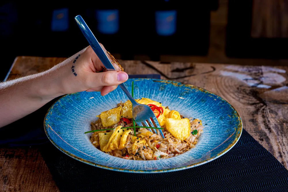 Fried rice tofu served at Indian Bell