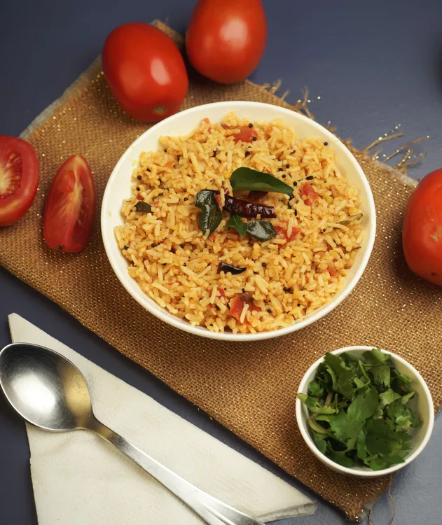 Tomato rice served at Indian Bell